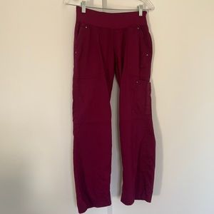Wine Colored Cargo Scrub Pants with Yoga Waist